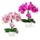 PASCH® 2er Set Orchideen künstlich in Hochglanz-Keramiktöpfen (40cm) | Kunstblumen im Topf | Kunstblumen wie echt | künstliche Orchideen im Topf | künstliche Blumen im Topf | Kunstblume Orchidee