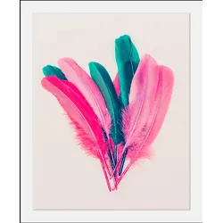queence Bild »Federn«, Federn-Kunst, HD Premium Poster-Druck inkl. Holzrahmen queence Farbe Rahmen: schwarz + Farbe Bild(er): bunt