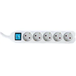 Perel Steckdosenleiste mit Schalter und Kabelbox, 5 Schutzkontakt-Steckdosen, Kabel 1.5 m, 3G1.5, Innenbereich, Weiß