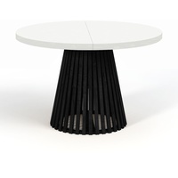 Runder Ausziehbarer Tisch für Esszimmer, DOVER - Industrial/Loft Still mit Lamellenbeine, Durchmesser: 100 / 200 cm, Farbe: Weiß / Schwarz