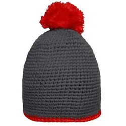 Pomponmütze Kontrast MB7964, carbon/rot, Einheitsgröße - carbon