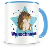 Samunshi® Kindertasse mit Namen Tasse Igel Personalisierte Tasse mit Namen Kinder Kinderbecher mit Namen Kindergarten blau 300ml