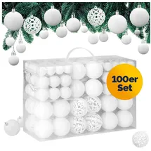 CASARIA CASARIA® Weihnachtskugeln 100tlg Ø 3-6cm Kunststoff matt glänzend Christbaumkugeln Christbaumschmuck Anhänger Weihnachtsbaumkugeln Weihnachtsdeko Weiß