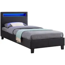 CARO-Möbel Polsterbett Mandalay mit LED Beleuchtung Einzelbett Lederbett 90 x 200 cm mit Lattenrahmen, Lederimitat in schwarz Textil, Mode, 90x200 Schlafzimmer, Betten, Polsterbetten