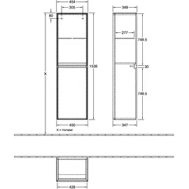 Villeroy & Boch Collaro C03400 Hochschrank 45,4 x 153,8 x 34,9 cm Cashmere Grey Holz, MDF, Spanplatte