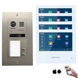 2 Familienhaus 2 Draht BUS Türsprechanlage mit WLAN, Edelstahl Außenstation für Unterputz oder Aufputz Montage 4x 7 Zoll Monitor