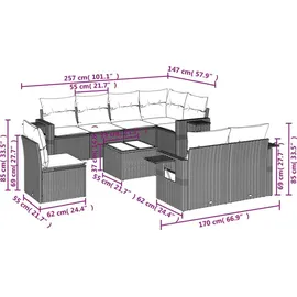 vidaXL Gartensofa-Set 9-tlg. grau Polyrattan