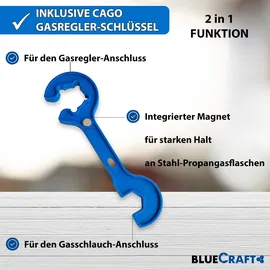 Bluecraft 4-Bein Gas-Hockerkocher 10,5 kW mit Zündsicherung Piezozündung inkl. 2 in 1 Ga...
