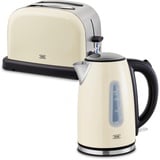 KHG Frühstücksset 2-teilig Wasserkocher & Toaster, Creme Beige Retro American Diner Stil, Kapazität 1,7 Liter & 2 Toastscheiben, 360° Sockel, Kalkfilter, 6 Röstgradstufen, Auftau- & Aufwärmfunktion