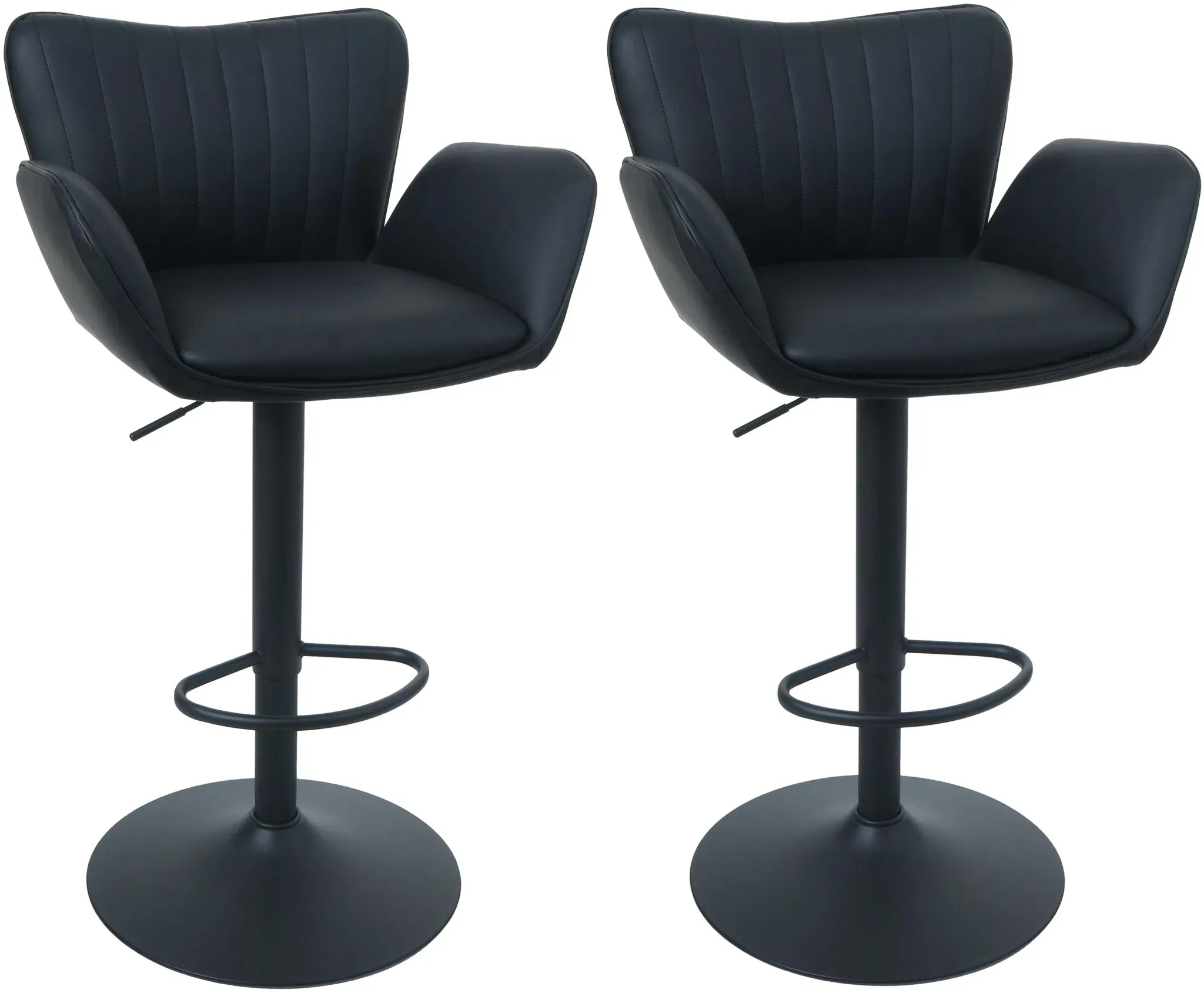 2er-Set Barhocker HWC-M67, Drehstuhl Barstuhl, mit Armlehne Fußablage drehbar Kunstleder Eisen FSC® ~ schwarz