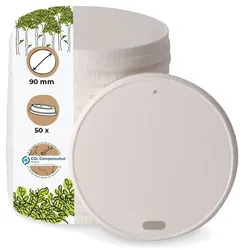 BIOZOYG 50 Stück Ø 90mm biologisch abbaubar, umweltfreundlich, weißer Papierdeckel, Becherdeckel, kompostierbar nachhaltig Plastikfrei