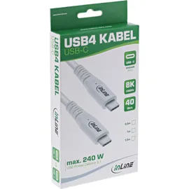 InLine USB4 Kabel, USB-C Stecker/Stecker, PD 240W, 8K60Hz, TPE, weiß, 0,5m