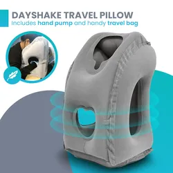 Dayshake Aufblasbares Reisekissen – Multifunktionales Nackenkissen – Inkl. Handpumpe und Aufbewahrungstasche – Für Flugzeug, Zug und Auto