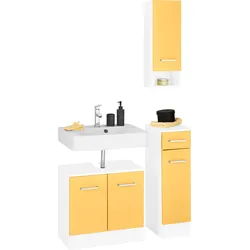 Badmöbel-Set WELLTIME "Ribera", gelb (weiß, gelb), Holzwerkstoff, Kastenmöbel-Sets, Waschplatz, Hängeschrank, Unterschrank