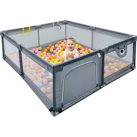 Relaxdays Laufstall Baby mit 50 Bällen, grau