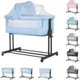 Chipolino Beistellbett 2 in 1 Zen Laufstall Moskitonetz Matratze Räder Bremse blau