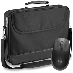 PEDEA Laptoptasche 17,3 Zoll BLACKLINE + Logitech M190 Maus Notebook Umhängetasche mit Schultergurt, schwarz