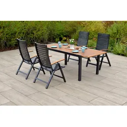 Garten-Essgruppe MERXX "Astros", grau (graphit, natur), Aluminium, Massivholz, Sitzmöbel-Sets