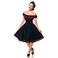 Belsira - Rockabilly Kleid knielang - Schulterfreies Swing-Kleid - XS bis 3XL - für Damen - Größe M - schwarz/rot - M