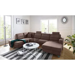Wohnlandschaft TRENDMANUFAKTUR "Chamber, U-Form", braun, B:310cm H:85cm T:203cm, Sofas, inklusive zwei Kopfstützen, wahlweise mit Bettfunktion