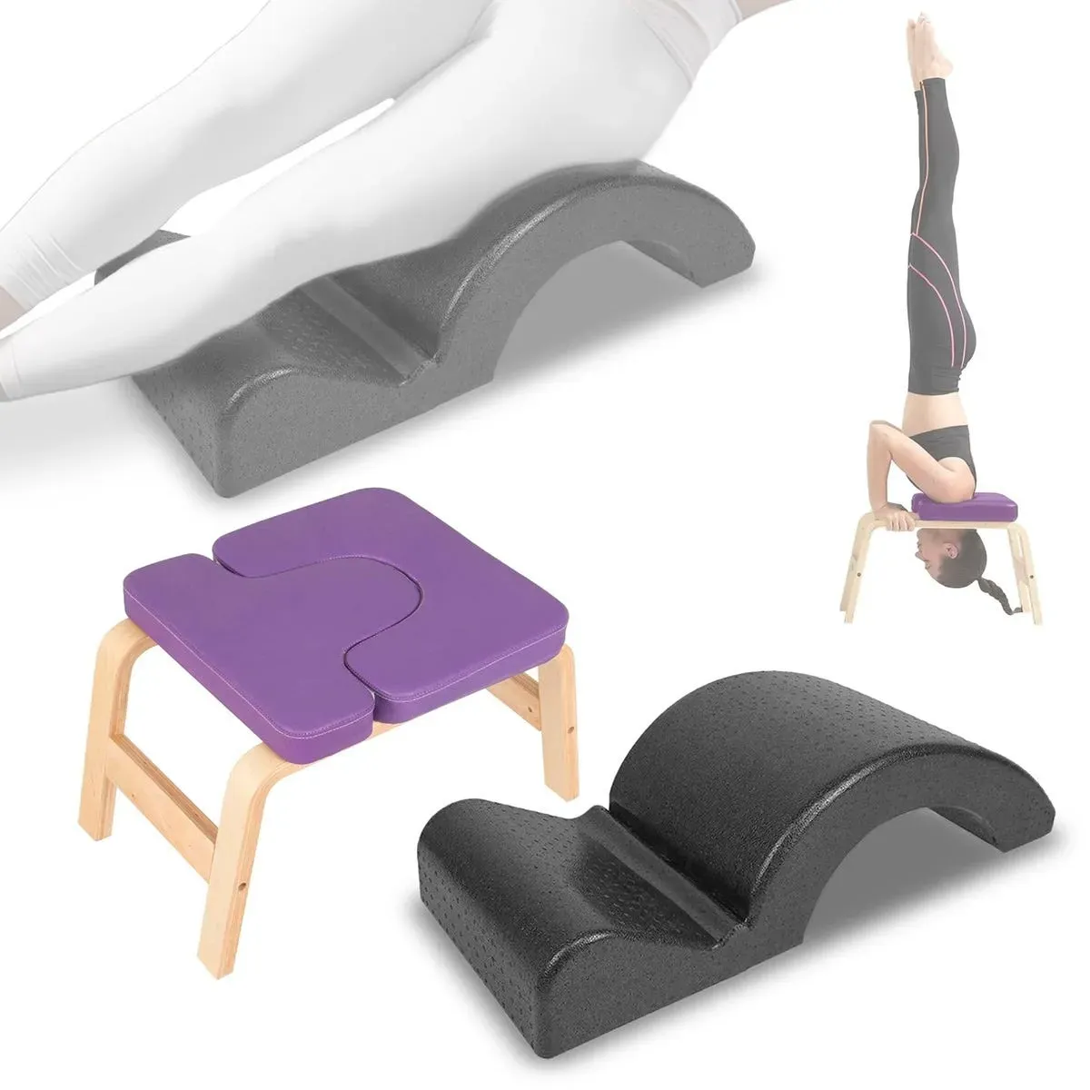 Set Kopfstandhocker + Wirbelsäulenkorrektor für Yoga und Pilates Cranit KW15 Kopfstandstuhl und Rückenstrecker