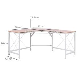 Homcom Computertisch L-Form Eckschreibtisch Winkelschreibtisch Natur Schwarz - weiss