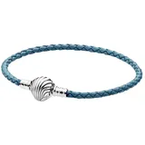 PANDORA Türkisfarbenes geflochtenes Muschelverschluss Lederarmband 20,5 cm