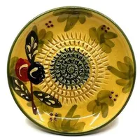 Kaladia - Keramik Reibeteller/Keramikhobel - ideal für Ingwer, Parmesan etc. - Motiv: Grün mit Oliven - Durchmesser: 12 cm - handgemacht & handbemalt - Made in Spain