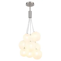 Pendelleuchte Hängelampe Wohnzimmerleuchte Glaskugeln satiniert 9 flammig D 45 cm
