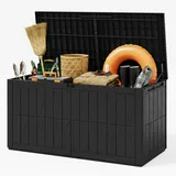 UDPATIO Gartenbox Wasserdicht 450 L, Vielseitige Auflagenbox Wasserdicht mit Gasdruckfeder & Griffen, Kunststoff Kissenbox Outdoor, Wetterfeste Gartentruhe für Gartenwerkzeuge & Poolzubehör, Anthrazit
