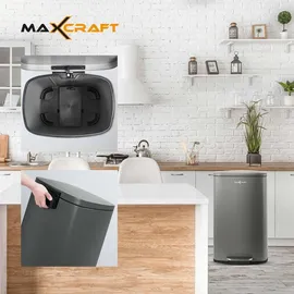 MAXCRAFT Mülleimer / Treteimer mit Soft Close Deckel - 50 Liter in Grau