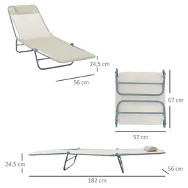 Outsunny Gartenliege, creme Metall, Kunststoff, 56x24.5x182 cm - creme