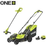 RYOBI Akku-Rasenmäher inkl. Akku-Rasentrimmer OLM1833LT23A-140 18V 4Ah, Mulchen, Rasenmähen, Trimmen, 35L Fangsack