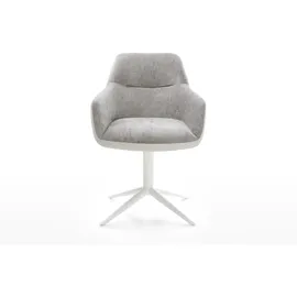 DeLife Drehstuhl Pejo-Flex Materialmix Echtleder Weiß-Silbergrau Fußkreuz Weiß 360° drehbar Wippfunktion Taschenfederkern, Esszimmerstühle