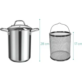 Navaris Spargeltopf Kochtopf Nudeltopf 3,9l - Topf zum Kochen von Spargel oder Spaghetti - aus Edelstahl mit Siebeinsatz - BPA-frei spülmaschinenfest
