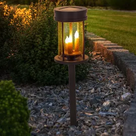 GLOBO 2er Set LED Solarleuchte, Feuer-Effekt, rostfarben, 3in1, 12 cm,