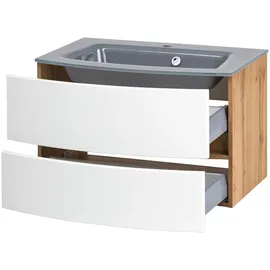 WELLTIME Waschtisch "Kaunas", weiß (matt weiß, wotaneiche, wotaneiche), B:80cm H:56cm T:47cm, Waschtische, Waschtisch, Breite 80 cm, mit Soft-Close Funktion