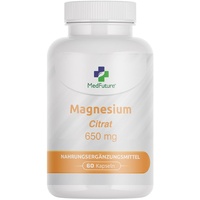 Magnesiumcitrat - 60 Magnesium Kapseln - 650 mg reines Magnesium Citrat mit 100 mg elementarem Magnesium in 1 Kapsel