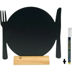Securit® Silhouette Kreidetafel ''Teller'' – Mit Kreidemarker – Holzbasis