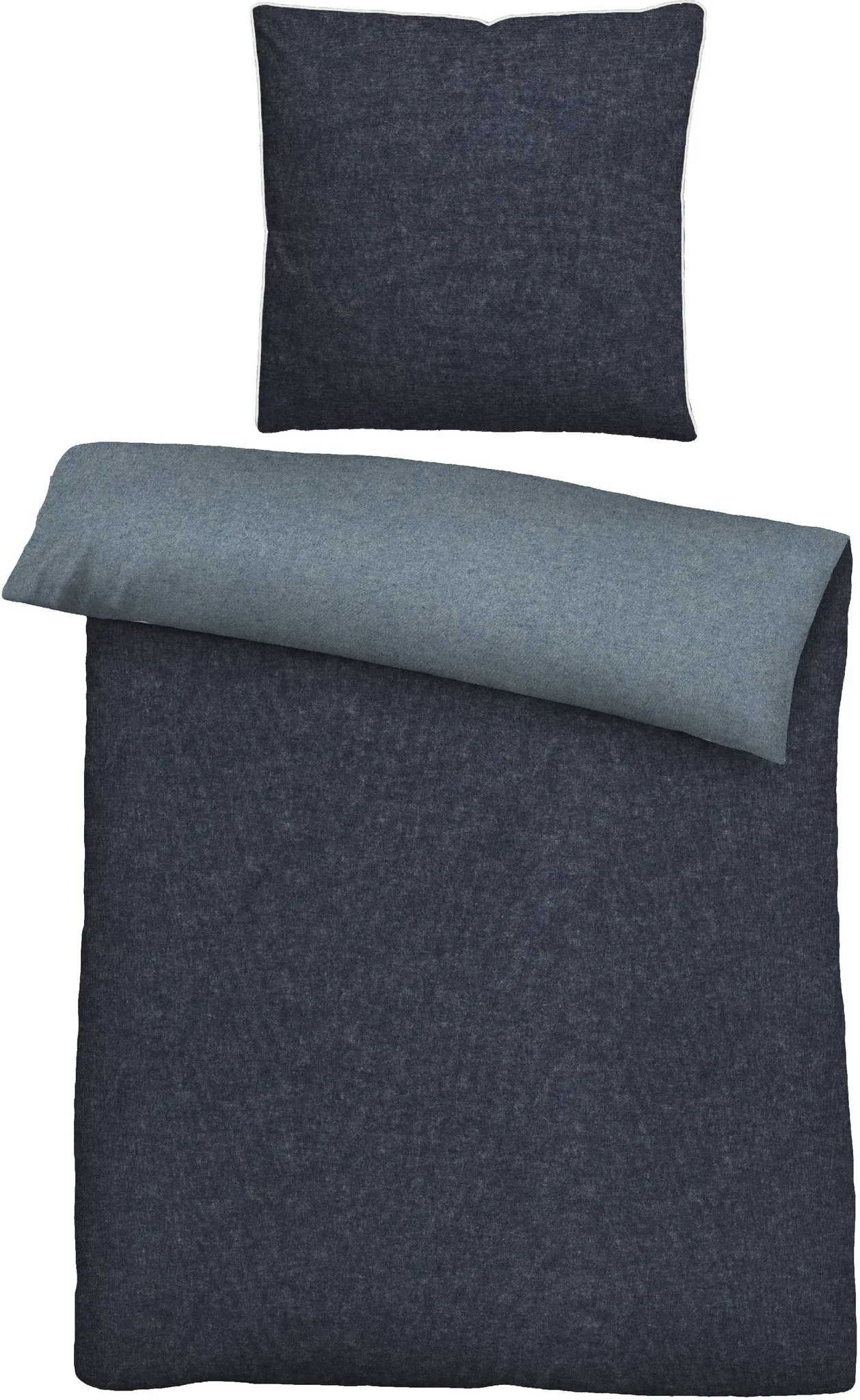 Wendebettwäsche BIBERNA "Hermal", blau, B/L: 135cm x 200cm, , Flanell, B/L: 80cm x 80cm, Flanell, Obermaterial: 100% Baumwolle, Bettwäsche, Flanell in Melangeoptik, Winterbettwäsche, Made in Germany