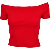 URBAN CLASSICS Ladies Off Shoulder Rib Tee T-Shirt, Rot