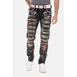 5-Pocket-Jeans CIPO & BAXX "Jeans", Herren, Gr. 31, Länge 34, schwarz, 98% Baumwolle;2% Elasthan, gemustert, Basic, regular fit lang, Jeans, im coolen Streetstyle, CD715
