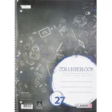Landré Collegeblock - chlorfrei 70 g/qm, A4+, 9mm liniert, beidseitig Rand, LIN 27, 80 Blatt, Schwarz
