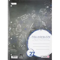 Landré 100050063 Collegeblock - chlorfrei 70 g/qm, A4+, 9mm liniert, beidseitig Rand, LIN 27, 80 Blatt,