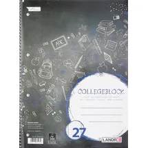 Landré Collegeblock - chlorfrei 70 g/qm, A4+, 9mm liniert, beidseitig Rand, LIN 27, 80 Blatt, Schwarz