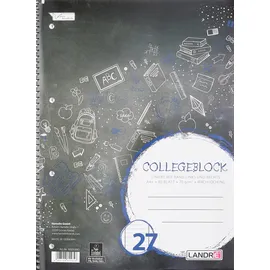 Landré Collegeblock - chlorfrei 70 g/qm, A4+, 9mm liniert, beidseitig Rand, LIN 27, 80 Blatt, Schwarz