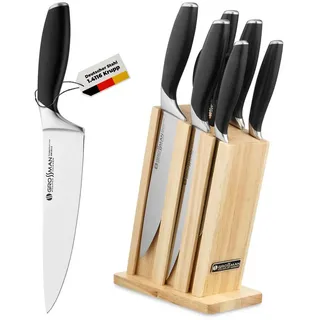 Grossman Messerblock Toronto 7-teiliges Messerset, deutscher Edelstahl, Gummibaum beige|schwarz