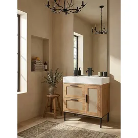 KADIMA DESIGN Waschbeckenunterschrank Eiche-Optik 60 x 60 x 40 cm mit Tür und Schubladen Braun