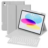 GKABXY Hülle mit Tastatur für iPad A16 11 Generation 2025/10 Generation 2022(11/10.9 Zoll), Soft TPU Rückschale mit Stifthalte, Magnetische Abnehmbare Tastatur Hülle für iPad 11/10 Gen, Grau
