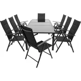 DEGAMO Garnitur TORINO 9-teilig, Aluminium anthrazit + Glas + Kunstgewebe schwarz